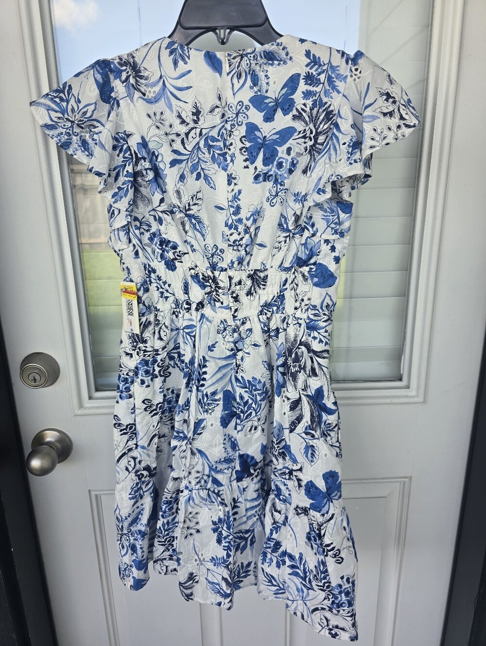 NWT Eliza J 2P Blue White Floral Flutter Sleeve Dress Petite V Neck Summer - Picture 8 of 9